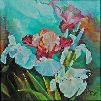 Christiane Surian Peinture onirique - Iris blancs 30/30 huile sur toile