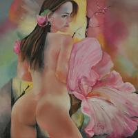 Christiane Surian Peinture onirique - L'éveil 60/60 cm huile sur toile