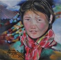 Christiane Surian Peinture onirique - La tibétaine huile sur toile 40/40 cm