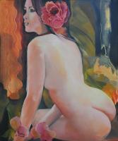 Christiane Surian Peinture onirique - Waiting 55/46 cm oil on canvass