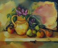 Christiane Surian Peinture onirique - Le pichet jaune 55x46 huile sur toile